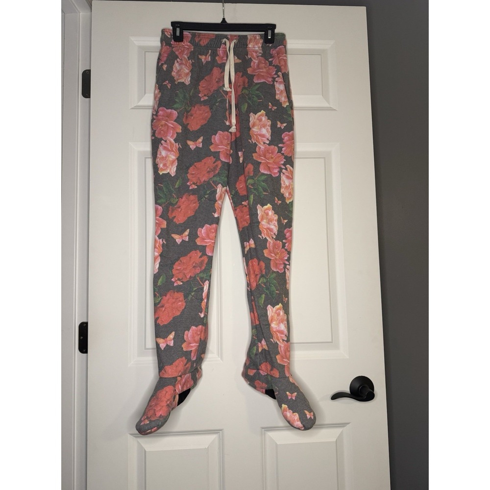 Feejays Pull On Footie Sweatpants Floral Butterfly Print Small Multicolor